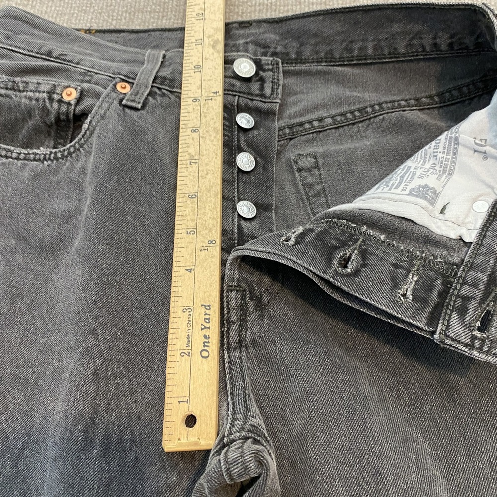 Levis 501 Jeans Womens 28 Gray Charcoal Wash Straight Distressed Denim Pants - Picture 8 of 12